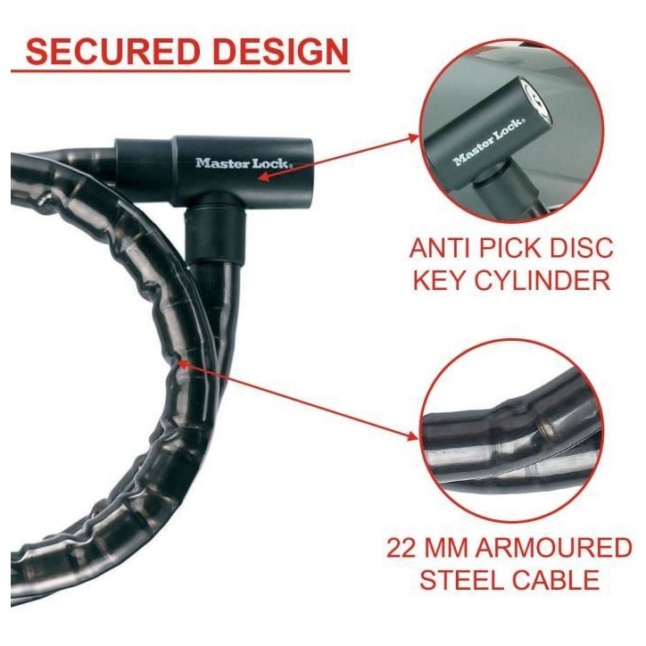 Câble antivol a clé en acier Master Lock 8115EURDPS - Noir