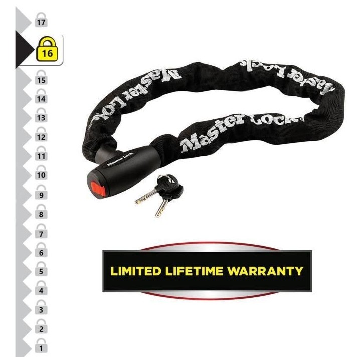 Antivol moto - MASTER LOCK - Chaîne en acier cémenté de 10 mm - 1 m de longueur Antivol moto - MASTER LOCK - Chaîne en acier cémenté de 10 mm - 1 m de longueur
