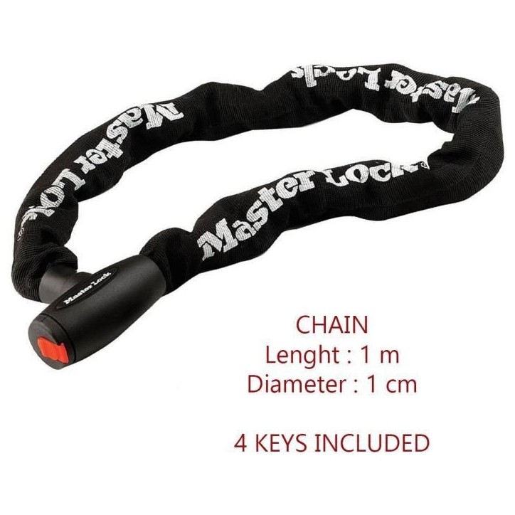 Antivol moto - MASTER LOCK - Chaîne en acier cémenté de 10 mm - 1 m de longueur Antivol moto - MASTER LOCK - Chaîne en acier cémenté de 10 mm - 1 m de longueur