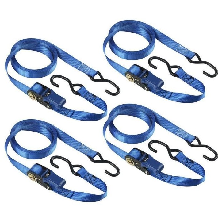 Kit de 4 Sangles d'arrimage - MASTER LOCK - 4367EURDAT - Avec crochets et cliquet - 5m x 25mm - Bleu Kit de 4 Sangles d'arrimage - MASTER LOCK - 4367EURDAT - Avec crochets et cliquet - 5m x 25mm - Bleu