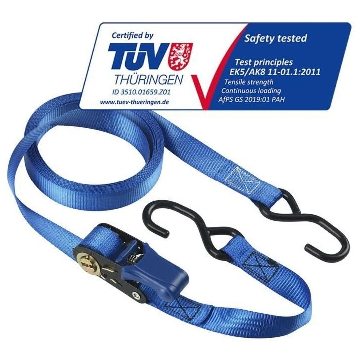Kit de 4 Sangles d'arrimage - MASTER LOCK - 4367EURDAT - Avec crochets et cliquet - 5m x 25mm - Bleu Kit de 4 Sangles d'arrimage - MASTER LOCK - 4367EURDAT - Avec crochets et cliquet - 5m x 25mm - Bleu