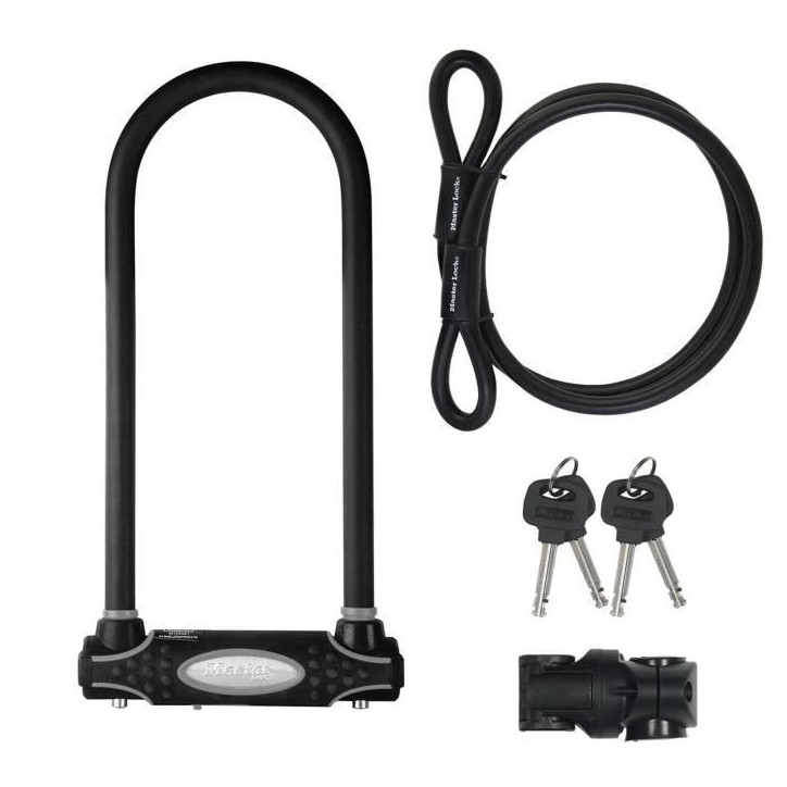 Antivol U avec Câble - MASTER LOCK - Modele XL - Sold Secure Gold, Police Approved Antivol U avec Câble - MASTER LOCK - Modele XL - Sold Secure Gold, Police Approved