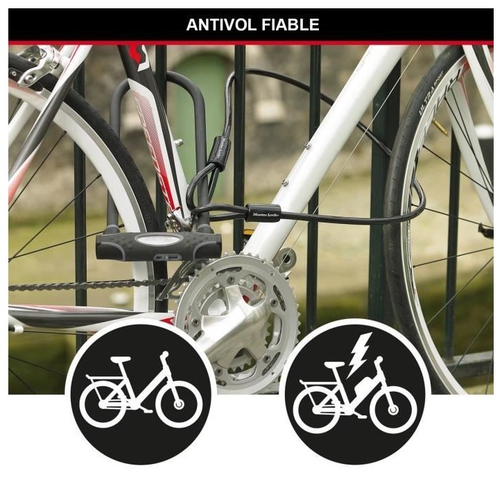 Antivol U avec Câble - MASTER LOCK - Modele XL - Sold Secure Gold, Police Approved Antivol U avec Câble - MASTER LOCK - Modele XL - Sold Secure Gold, Police Approved