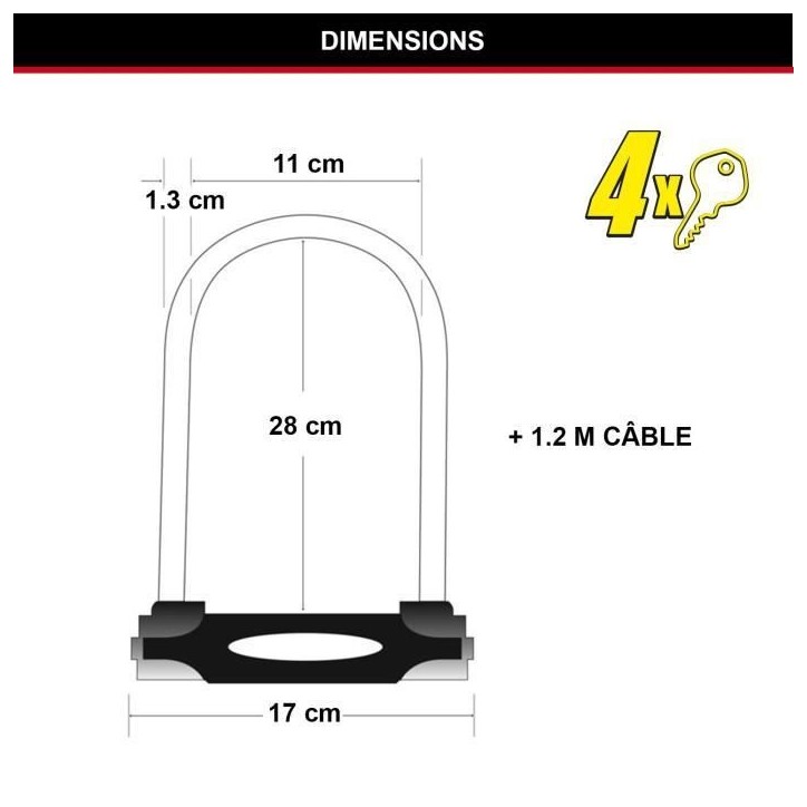 Antivol U avec Câble - MASTER LOCK - Modele XL - Sold Secure Gold, Police Approved Antivol U avec Câble - MASTER LOCK - Modele XL - Sold Secure Gold, Police Approved
