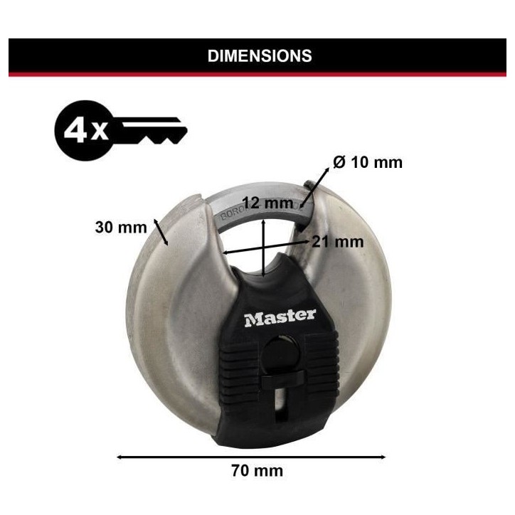 Lot de 2 Cadenas a disque - MASTER LOCK - M40EURT - Acier inoxydable - 70 mm Lot de 2 Cadenas a disque - MASTER LOCK - M40EURT - Acier inoxydable - 70 mm