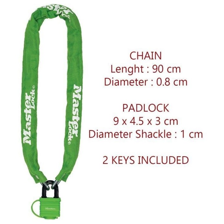 MASTER LOCK Chaîne Antivol Vélo avec Cadenas a Clé - Idéal pour les Vélos, Vélos Electriques, VTT et autres MASTER LOCK Chaîne Antivol Vélo avec Cadenas a Clé - Idéal pour les Vélos, Vélos Electriques, VTT et autres