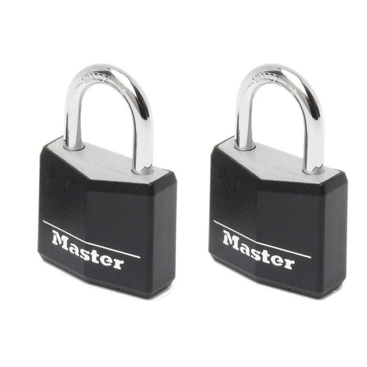 Cadenas en aluminium MASTERLOCK 30mm avec couverture vinyle noire - Lot de 2 Cadenas en aluminium MASTERLOCK 30mm avec couverture vinyle noire - Lot de 2