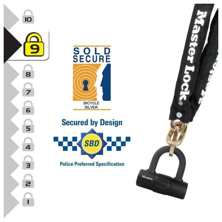 Master Lock Chaîne avec serrure Mini U Acier 90 cm x 10 mm 8234EURDPRO Master Lock Chaîne avec serrure Mini U Acier 90 cm x 10 mm 8234EURDPRO