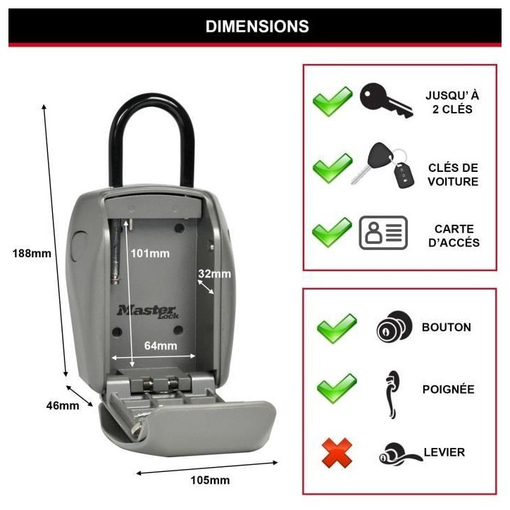 MASTER LOCK Boite a clés sécurisée [Sécurité renforcée] [Avec anse] - 5414EURD - Select Access Partagez vos clés en toute