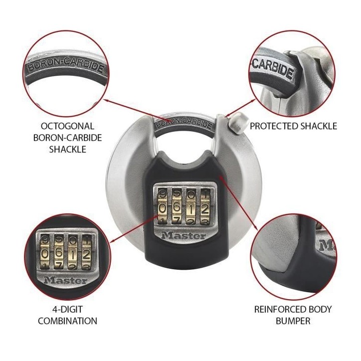 Cadenas Disque Excell en acier inoxydable 70mm - Master Lock M40EURDNUM Cadenas Disque Excell en acier inoxydable 70mm - Master Lock M40EURDNUM