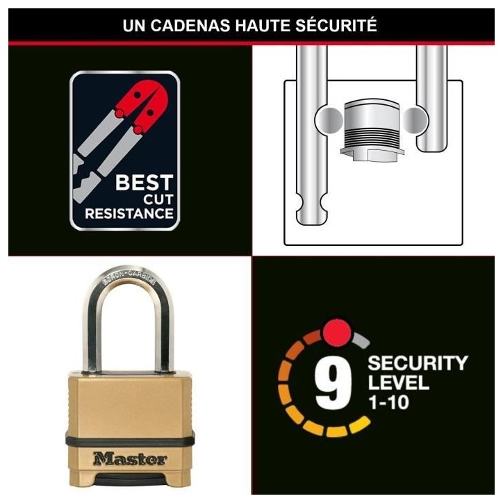 Cadenas Haute Sécurité - MASTER LOCK - M175EURDLF - Combinaison - Zinc - Anse L - Extérieur Cadenas Haute Sécurité - MASTER LOCK - M175EURDLF - Combinaison - Zinc - Anse L - Extérieur