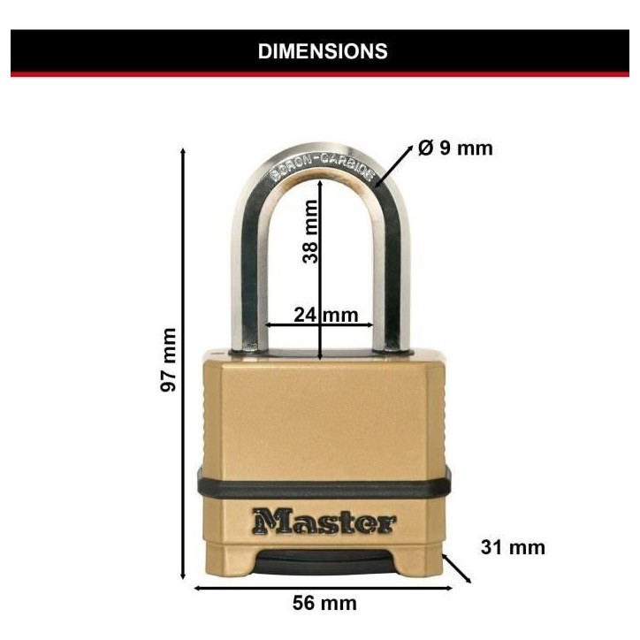 Cadenas Haute Sécurité - MASTER LOCK - M175EURDLF - Combinaison - Zinc - Anse L - Extérieur Cadenas Haute Sécurité - MASTER LOCK - M175EURDLF - Combinaison - Zinc - Anse L - Extérieur