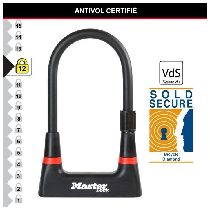 Antivol Vélo U - MASTER LOCK - 8279EURDPRO - Acier Cémenté, Clé, Certifié Antivol Vélo U - MASTER LOCK - 8279EURDPRO - Acier Cémenté, Clé, Certifié