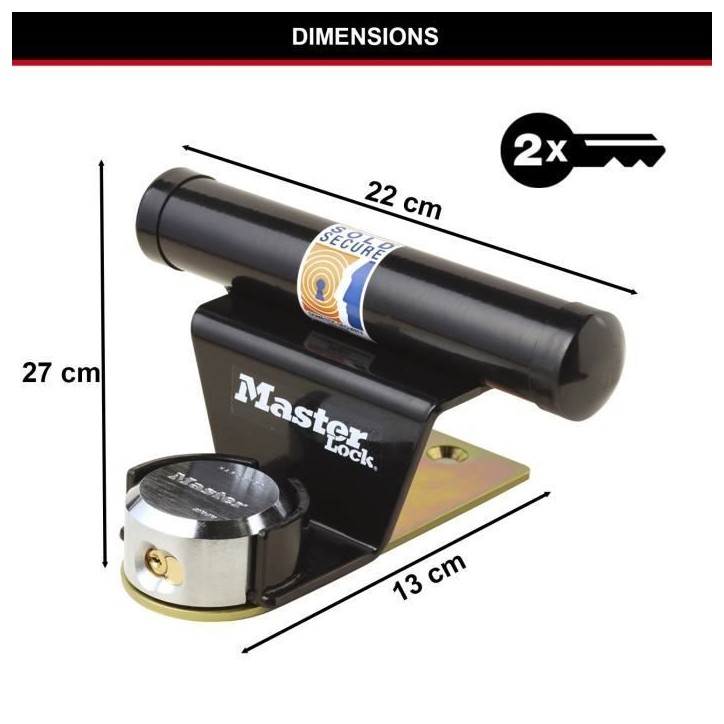 Antivol pour porte de garage basculante - MASTER LOCK - Barre de sécurité en acier - Cylindre a 6 goupilles Antivol pour porte de garage basculante - MASTER LOCK - Barre de sécurité en acier - Cylindre a 6 goupilles