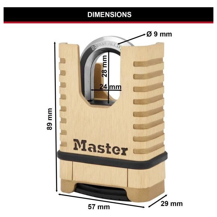 Cadenas en Laiton Massif Haute Sécurité - MASTER LOCK - M1177EURDCC - Anse Protégée - a Combinaison - Ultra Résistant et Cadenas en Laiton Massif Haute Sécurité - MASTER LOCK - M1177EURDCC - Anse Protégée - a Combinaison - Ultra Résistant et