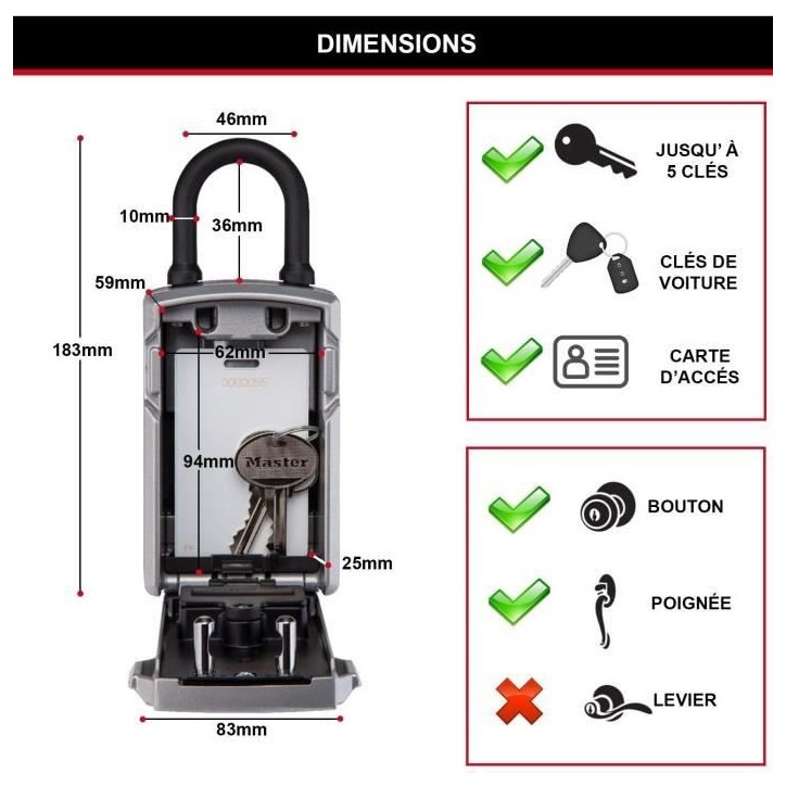 MASTER LOCK Boîte a Clé Connectée - Bluetooth ou Combinaison - A Anse