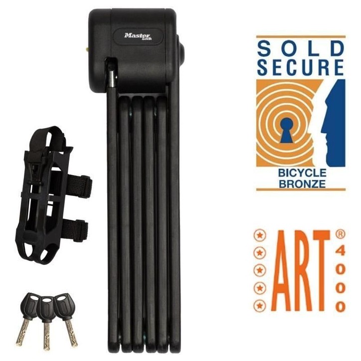 Antivol Vélo Pliable - MASTER LOCK - 8333EURDPRO - Acier Trempé, 3 Clés, Certifié, Support Inclus Antivol Vélo Pliable - MASTER LOCK - 8333EURDPRO - Acier Trempé, 3 Clés, Certifié, Support Inclus