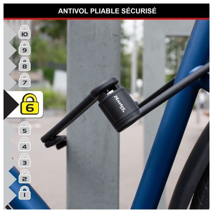 Antivol Vélo Pliable - MASTER LOCK - 8335EURDPRO - Acier Trempé, 4 Clés, Support Inclus Antivol Vélo Pliable - MASTER LOCK - 8335EURDPRO - Acier Trempé, 4 Clés, Support Inclus