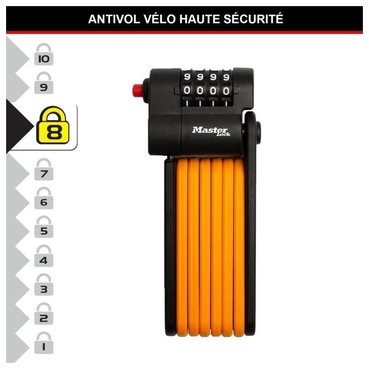 Antivol Vélo a Code - MASTER LOCK - 8336EURDPRO - Acier Trempé, Combinaison Programmable, Support Inclus Antivol Vélo a Code - MASTER LOCK - 8336EURDPRO - Acier Trempé, Combinaison Programmable, Support Inclus