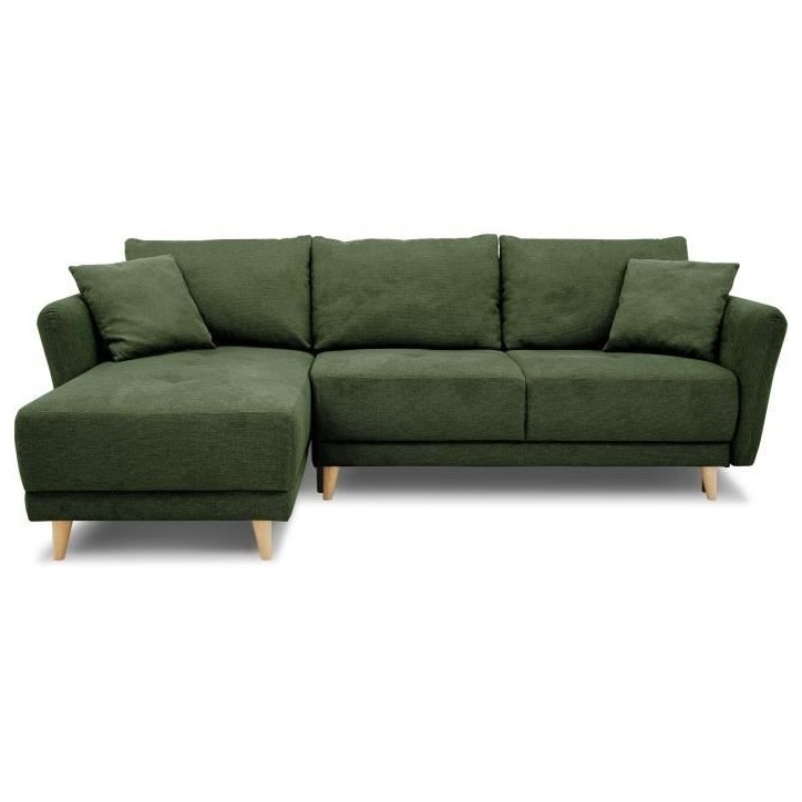 Canapé d'angle convertible réversible 3-4 places CLAUDIUS - Tissu Vert Olive - Coffre de rangement - L 244 x P 158 x H 95 cm