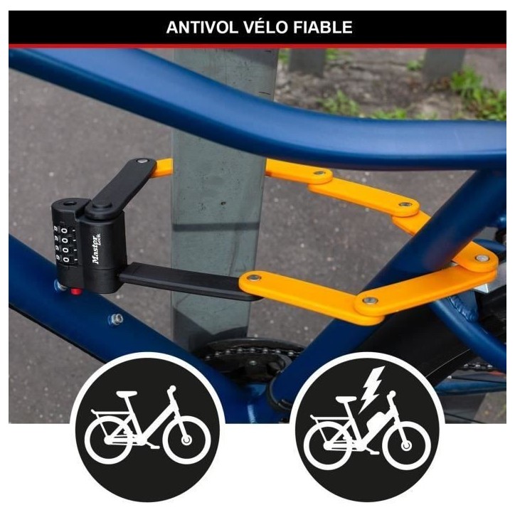 Antivol Vélo a Code - MASTER LOCK - 8336EURDPRO - Acier Trempé, Combinaison Programmable, Support Inclus Antivol Vélo a Code - MASTER LOCK - 8336EURDPRO - Acier Trempé, Combinaison Programmable, Support Inclus