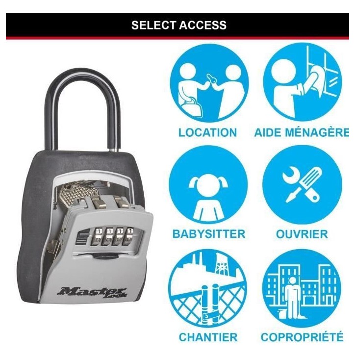 Boite a clés sécurisée - MASTER LOCK - 5400EURD - Format M - Avec anse - Select Access Partagez vos clés en toute sécurité Boite a clés sécurisée - MASTER LOCK - 5400EURD - Format M - Avec anse - Select Access Partagez vos clés en toute sécurité
