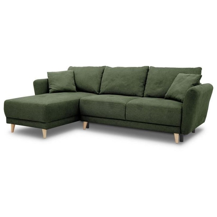 Canapé d'angle convertible réversible 3-4 places CLAUDIUS - Tissu Vert Olive - Coffre de rangement - L 244 x P 158 x H 95 cm