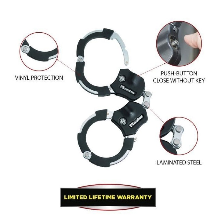 Antivol Masterlock menottes en acier trempé de 7.6cm de diametre 1 maillon