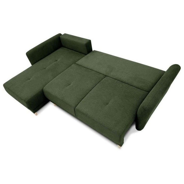 Canapé d'angle convertible réversible 3-4 places CLAUDIUS - Tissu Vert Olive - Coffre de rangement - L 244 x P 158 x H 95 cm