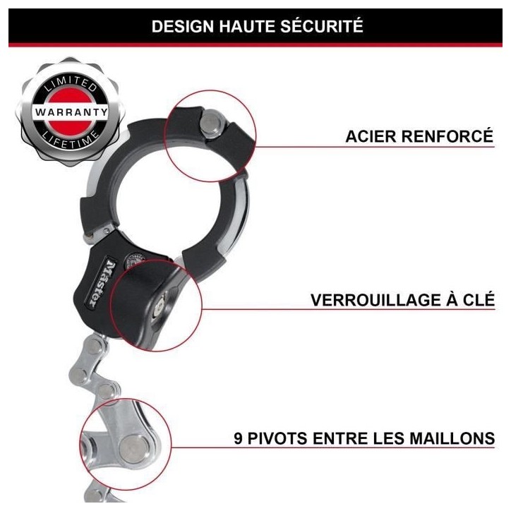 Antivol Masterlock Menottes Antivol Street Cuff en acier chromé Antivol Masterlock Menottes Antivol Street Cuff en acier chromé