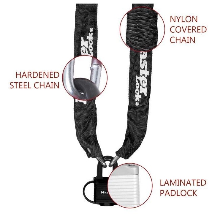 Chaîne antivol MASTER LOCK - 8390EURDPRO - 90cm x Ø 6mm - Cadenas 40mm - Gaine nylon - Noir Chaîne antivol MASTER LOCK - 8390EURDPRO - 90cm x Ø 6mm - Cadenas 40mm - Gaine nylon - Noir