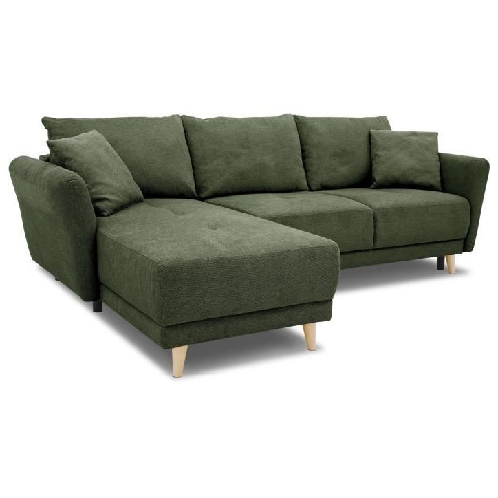 Canapé d'angle convertible réversible 3-4 places CLAUDIUS - Tissu Vert Olive - Coffre de rangement - L 244 x P 158 x H 95 cm