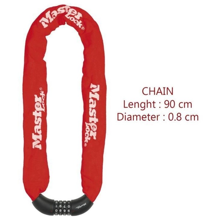 MASTER LOCK Chaîne Antivol Vélo [Combinaison] [90 cm Chaîne] [Rouge] 8392EURDPROCOLR