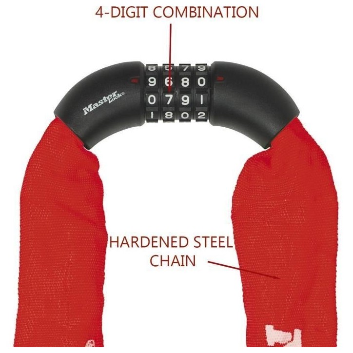 MASTER LOCK Chaîne Antivol Vélo [Combinaison] [90 cm Chaîne] [Rouge] 8392EURDPROCOLR
