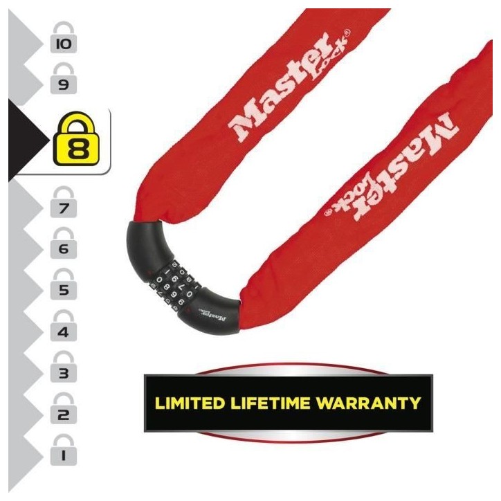 MASTER LOCK Chaîne Antivol Vélo [Combinaison] [90 cm Chaîne] [Rouge] 8392EURDPROCOLR