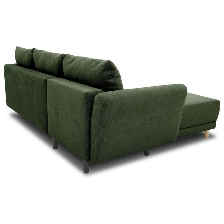 Canapé d'angle convertible réversible 3-4 places CLAUDIUS - Tissu Vert Olive - Coffre de rangement - L 244 x P 158 x H 95 cm