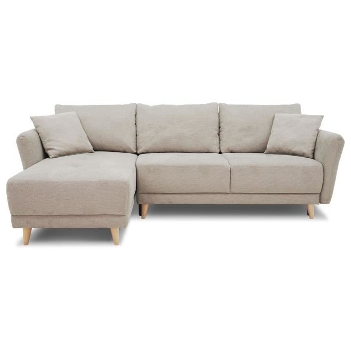 Canapé d'angle convertible réversible 3-4 places CLAUDIUS - Tissu Beige - Coffre de rangement - L 244 x P 158 x H 95 cm Canapé d'angle convertible réversible 3-4 places CLAUDIUS - Tissu Beige - Coffre de rangement - L 244 x P 158 x H 95 cm