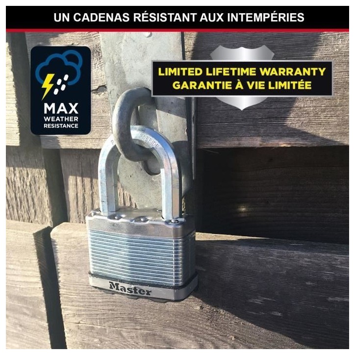 Cadenas Haute Sécurité - MASTER LOCK - M115EURTRILF - A Clé - Acier Laminé Recouvert - Extérieur - Anti-rouille - Anse M - Cadenas Haute Sécurité - MASTER LOCK - M115EURTRILF - A Clé - Acier Laminé Recouvert - Extérieur - Anti-rouille - Anse M -