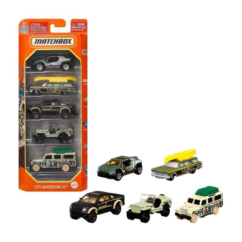 Matchbox - Pack de 5 Véhicules (modele aléatoire) - Petites Voitures Matchbox - Pack de 5 Véhicules (modele aléatoire) - Petites Voitures