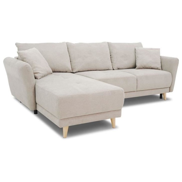 Canapé d'angle convertible réversible 3-4 places CLAUDIUS - Tissu Beige - Coffre de rangement - L 244 x P 158 x H 95 cm Canapé d'angle convertible réversible 3-4 places CLAUDIUS - Tissu Beige - Coffre de rangement - L 244 x P 158 x H 95 cm