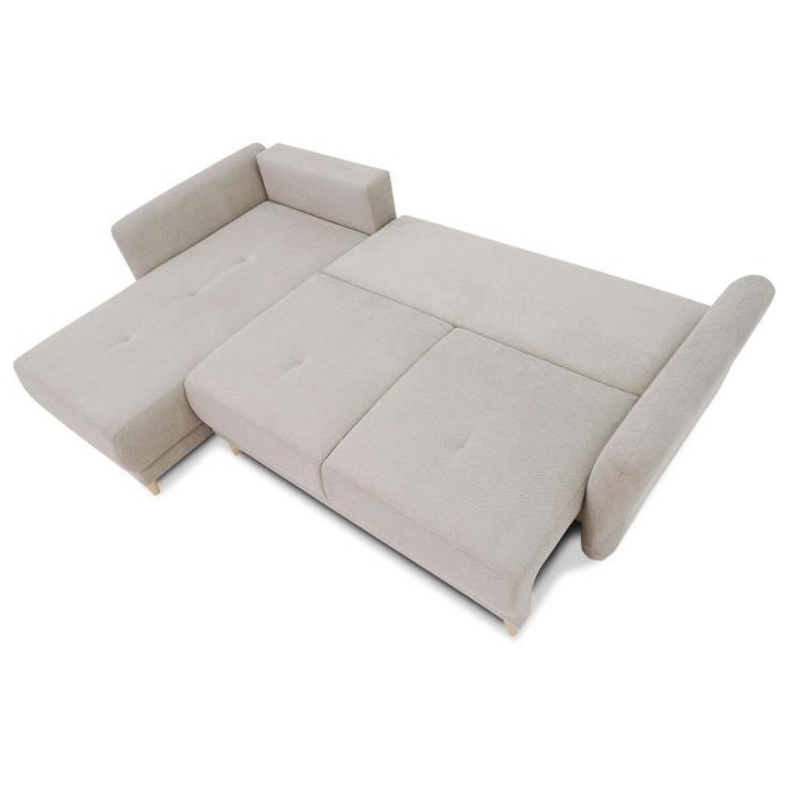 Canapé d'angle convertible réversible 3-4 places CLAUDIUS - Tissu Beige - Coffre de rangement - L 244 x P 158 x H 95 cm Canapé d'angle convertible réversible 3-4 places CLAUDIUS - Tissu Beige - Coffre de rangement - L 244 x P 158 x H 95 cm
