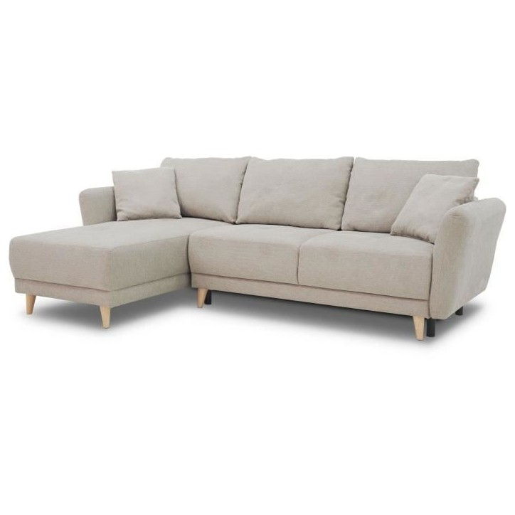 Canapé d'angle convertible réversible 3-4 places CLAUDIUS - Tissu Beige - Coffre de rangement - L 244 x P 158 x H 95 cm Canapé d'angle convertible réversible 3-4 places CLAUDIUS - Tissu Beige - Coffre de rangement - L 244 x P 158 x H 95 cm