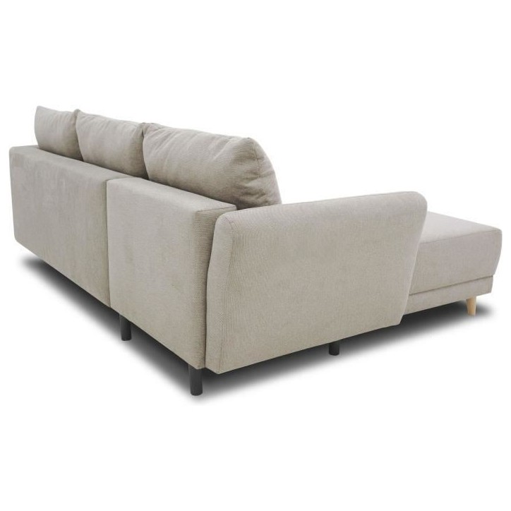 Canapé d'angle convertible réversible 3-4 places CLAUDIUS - Tissu Beige - Coffre de rangement - L 244 x P 158 x H 95 cm Canapé d'angle convertible réversible 3-4 places CLAUDIUS - Tissu Beige - Coffre de rangement - L 244 x P 158 x H 95 cm