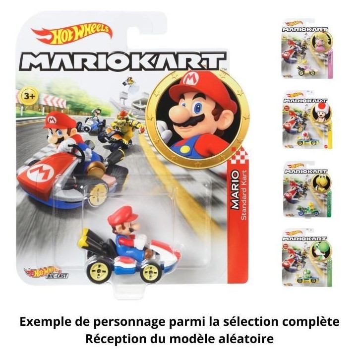 Hot Wheels - Véhicule Mario Kart (modele aléatoire) - Petite Voiture - 3 ans et + GBG25