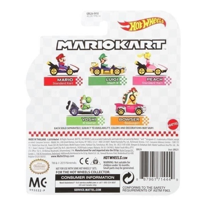 Hot Wheels - Véhicule Mario Kart (modele aléatoire) - Petite Voiture - 3 ans et + GBG25