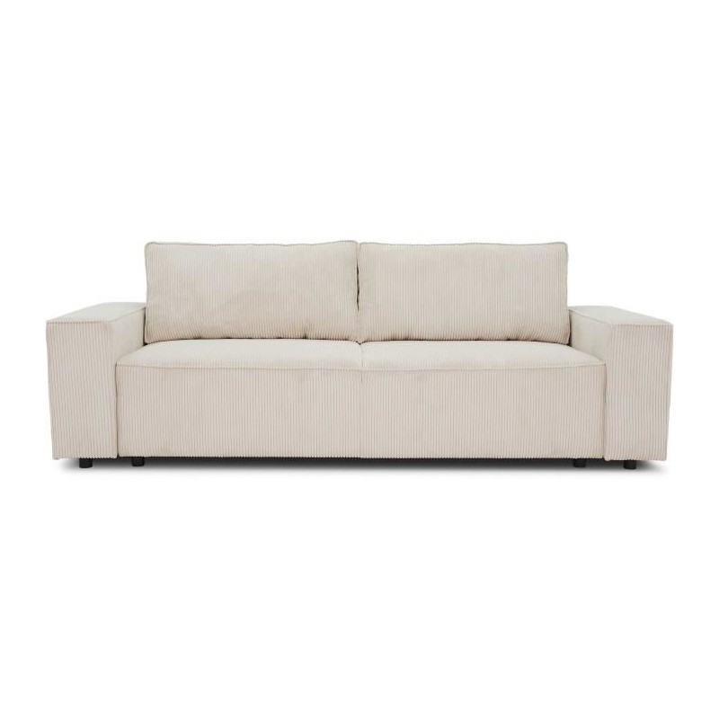 Canapé droit convertible 3 places JOSH - velours côtelé beige - Cof Canapé droit convertible 3 places JOSH - velours côtelé beige - Cof