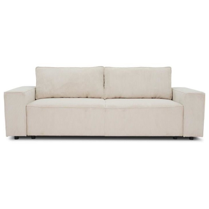 Canapé droit convertible 3 places JOSH - velours côtelé beige - Coffre de rangement - L239xP86xH85cm Canapé droit convertible 3 places JOSH - velours côtelé beige - Coffre de rangement - L239xP86xH85cm