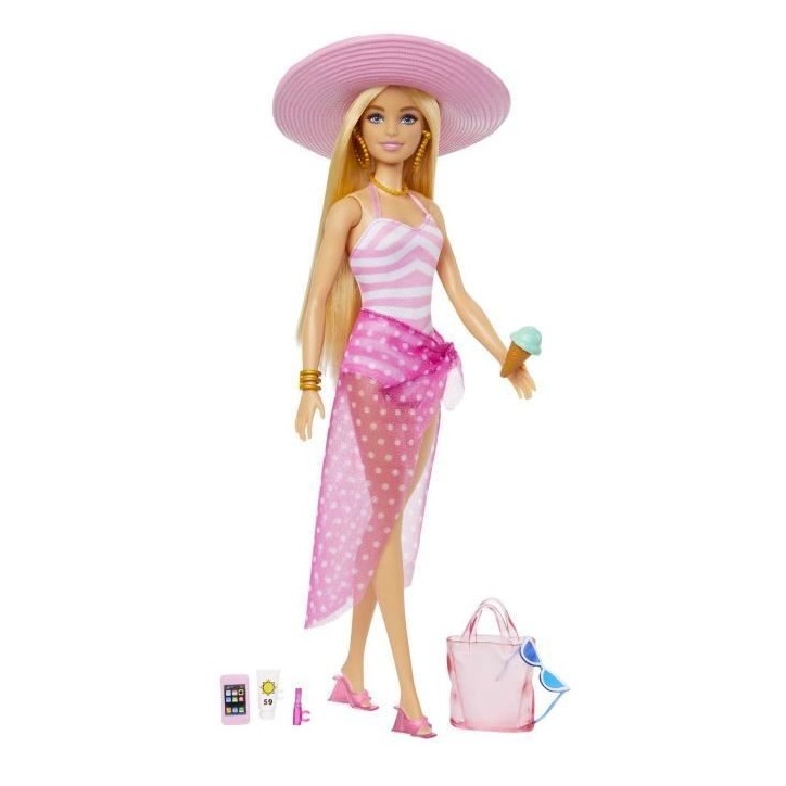 Barbie-Barbie Plage-Poupée blonde en maillot de bain et accessoires HPL73 Barbie-Barbie Plage-Poupée blonde en maillot de bain et accessoires HPL73