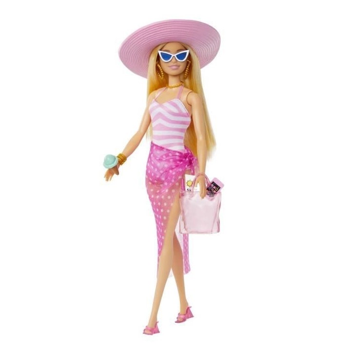 Barbie-Barbie Plage-Poupée blonde en maillot de bain et accessoires HPL73 Barbie-Barbie Plage-Poupée blonde en maillot de bain et accessoires HPL73