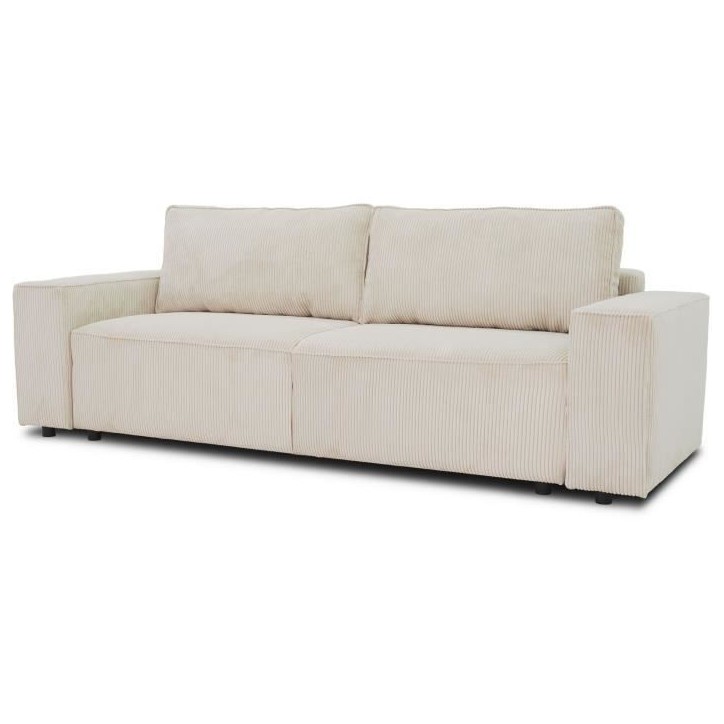 Canapé droit convertible 3 places JOSH - velours côtelé beige - Coffre de rangement - L239xP86xH85cm Canapé droit convertible 3 places JOSH - velours côtelé beige - Coffre de rangement - L239xP86xH85cm